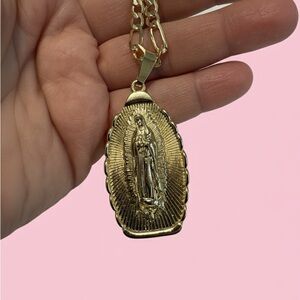 Gold PlatedVirgin Mary Pendant Necklace